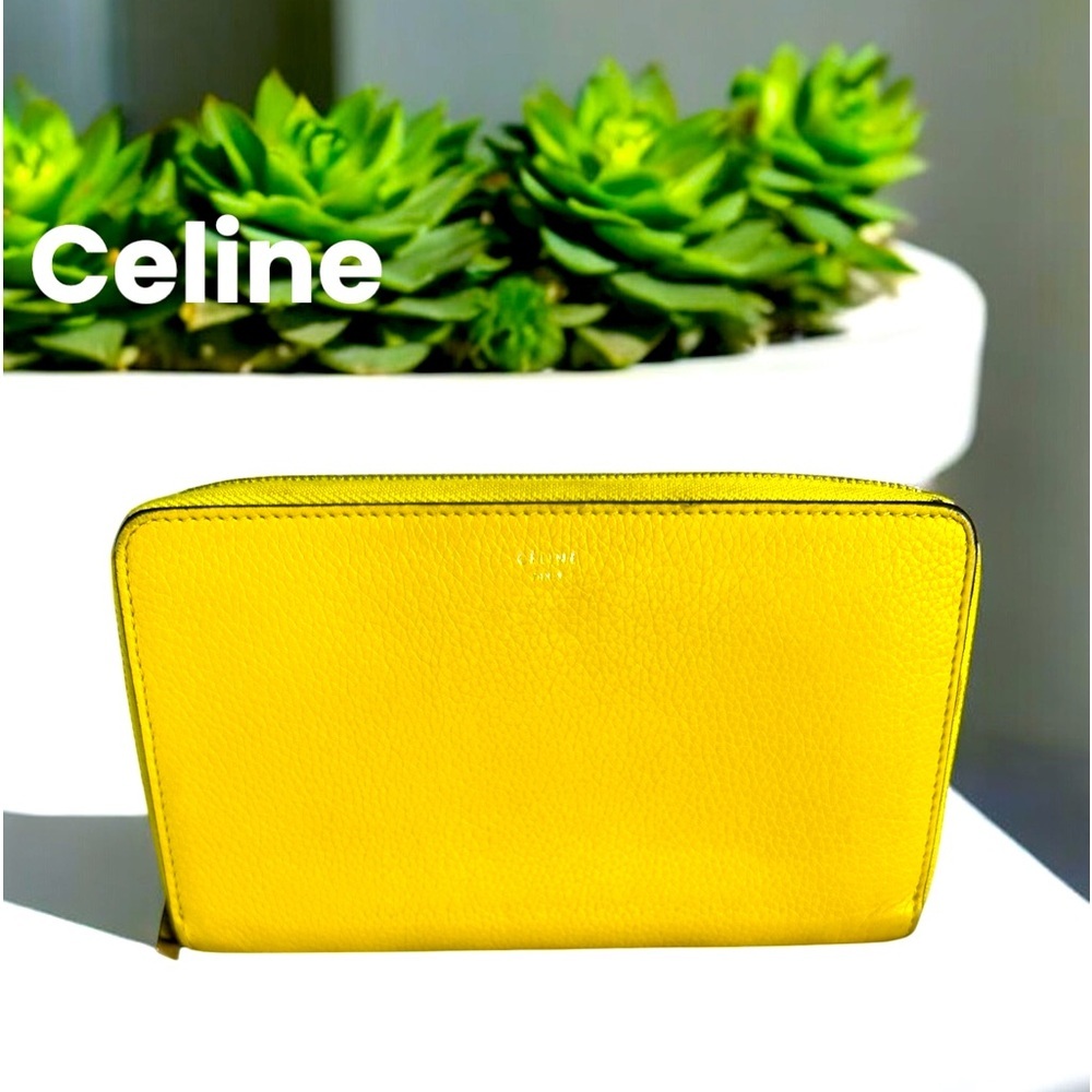Celine large citron leather zip around wallet